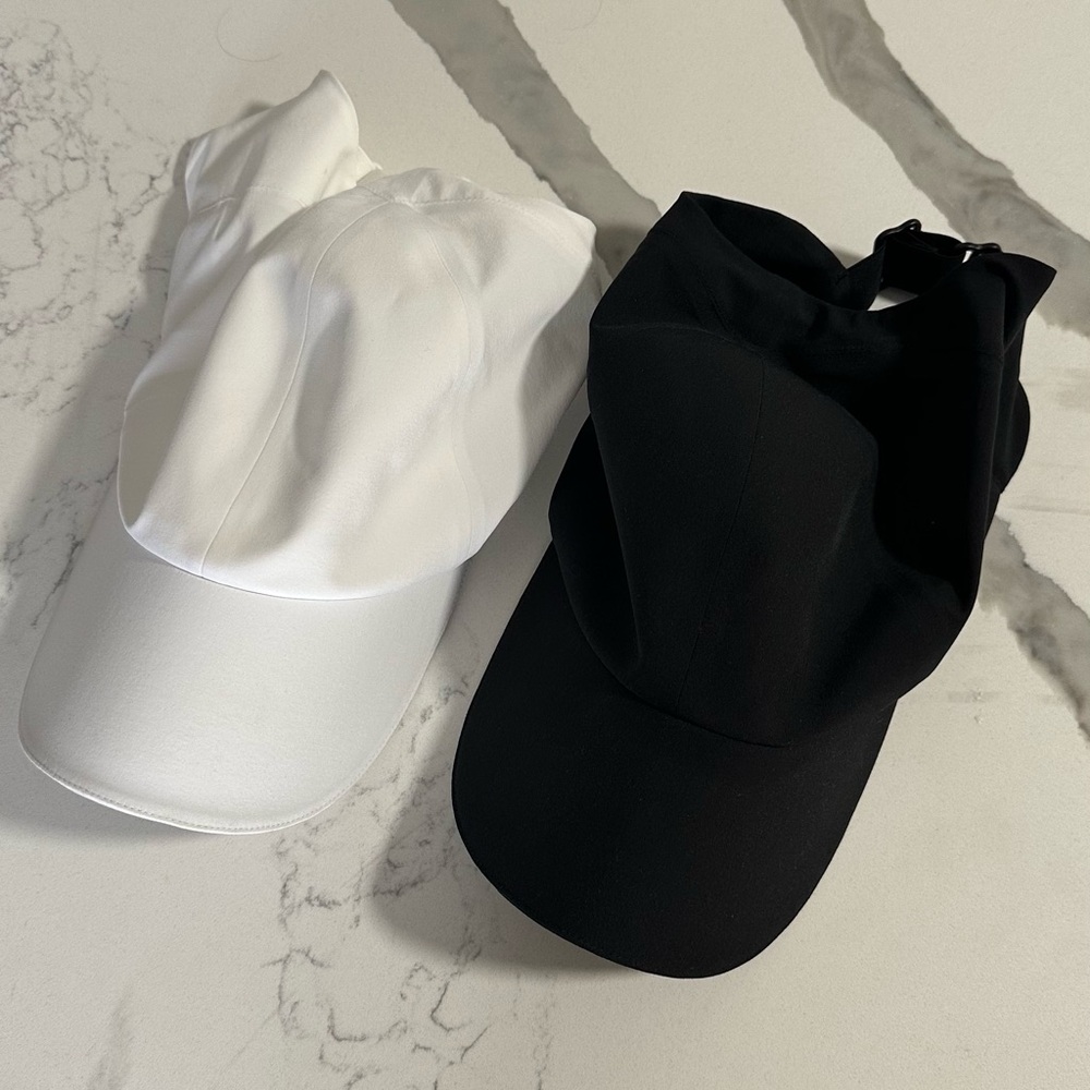 2 Lululemon White and Black Fast and Free Pony Caps